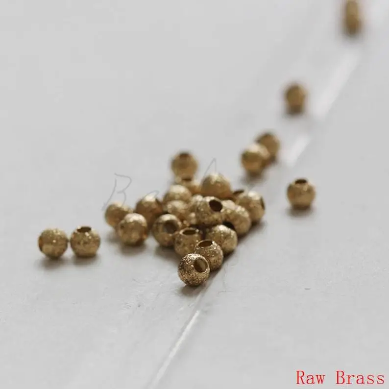 100 Pieces Solid Raw Brass Stardust Round Spacer Beads - 3x2.6mm (3614C)