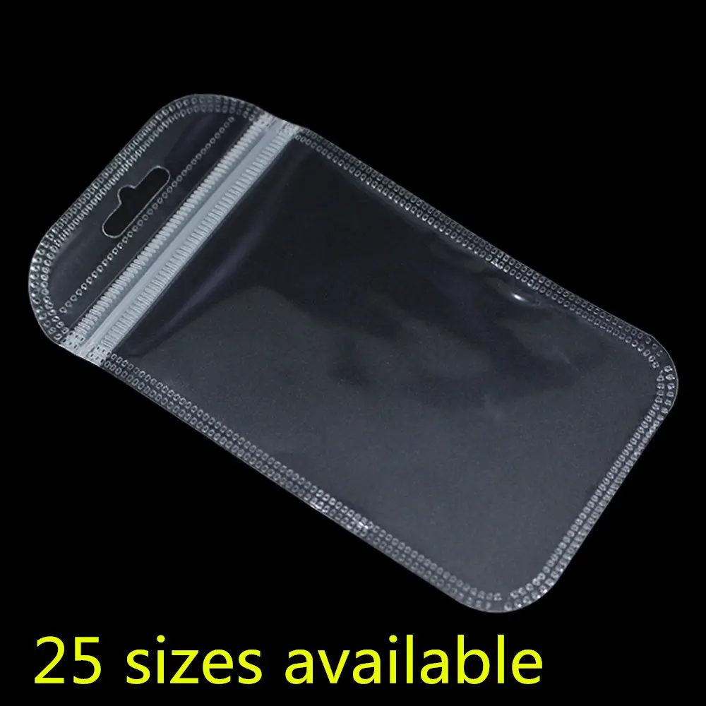 100PCS/ Lot Clear Plastic Zip Lock Bags Electronic Sundry Storage Pouches Resealable Zipper Poly Jewelry Package Bag Hang Hole