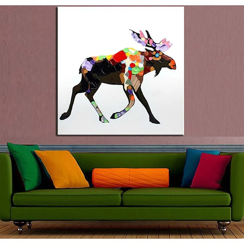 

100% Hand Painted Animal Colorful Deer Oil painting On Canvas Decoracion Wall Art Picture For Living Room Home Decor No Frame