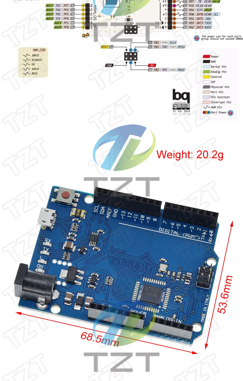 Atmega32u4 Leonardo R3 Mikrocontroller-Board mit USB-Kabel, kompatibel mit Arduino DIY Starter Kit – Detail 2