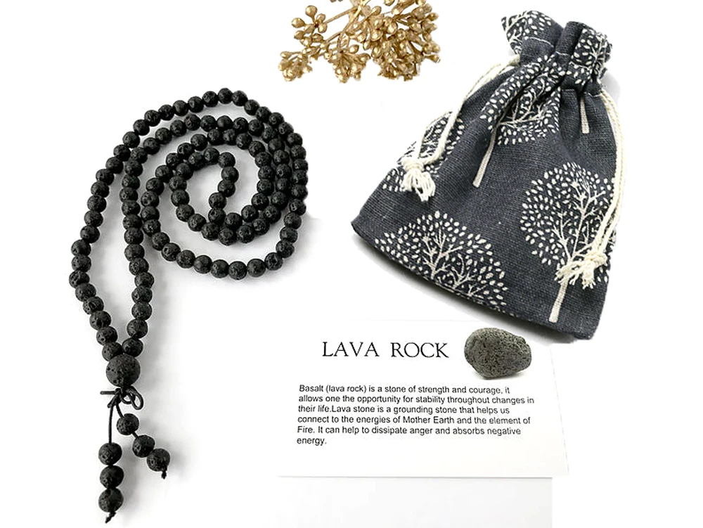 Lava Rock 108 Mala Bracelet For Man Yoga Meditation Bead  Bracelets Teen Boy Gift STRENGTH And COURAGE image 2