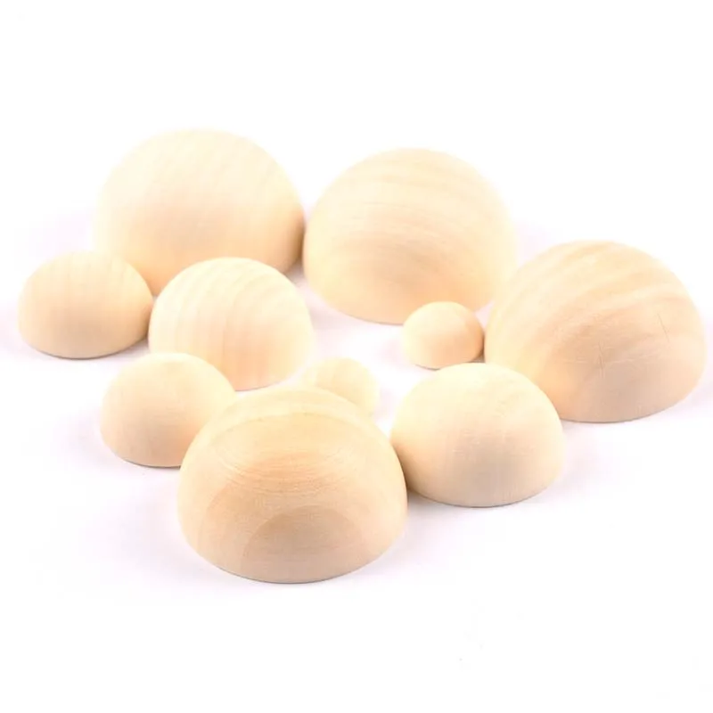 Natural Wood Half-faced Ball Eco-Friendly Wooden Beads For DIY Jewelry Making Unfinished Accessories 15-45MM MT2684