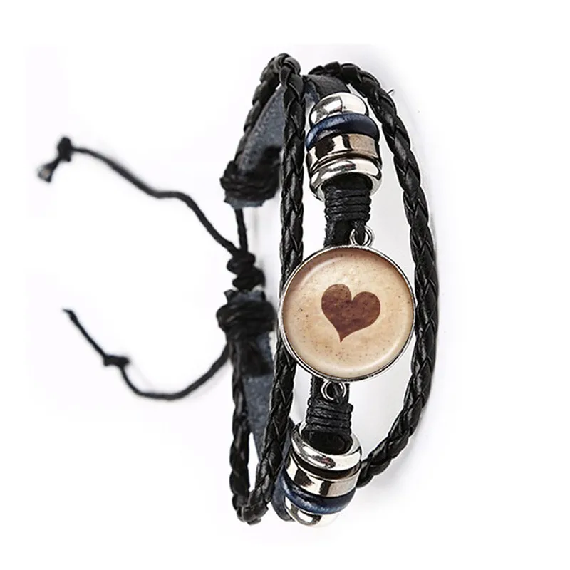 القهوة لاتيه الشوكولاته الطباعة الحب القلب الفن سوار نحت زهرة البرسيم القط الزجاج كابوشون الإسورة مجوهرات للنساء الرجال