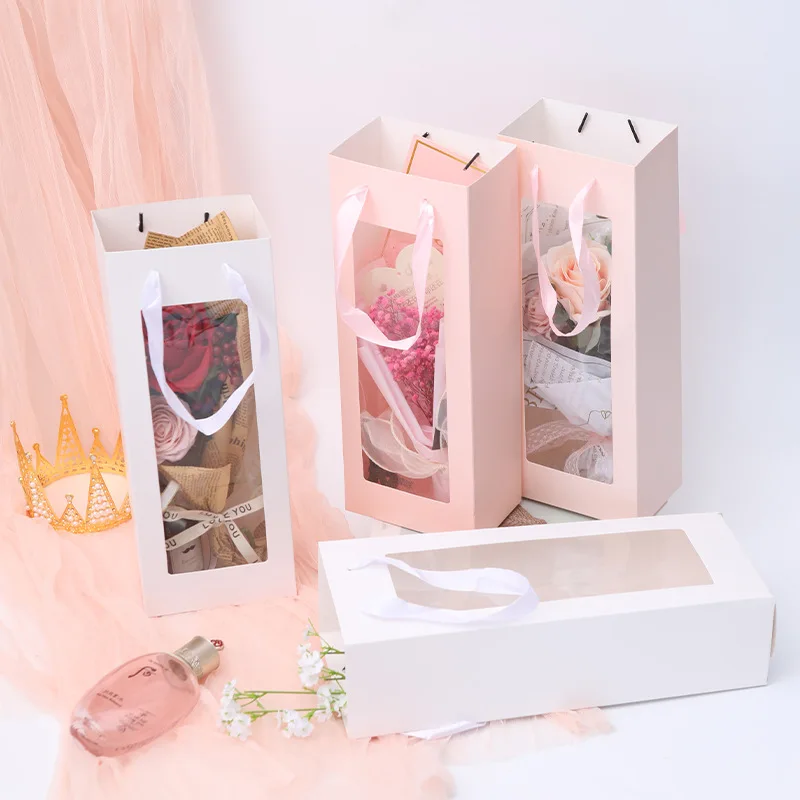 100Pcs/Lot Pvc Window Flower Box Flower Packaging Portable Flower Boxes Transparent Window Bouquet Packaging Gift Box