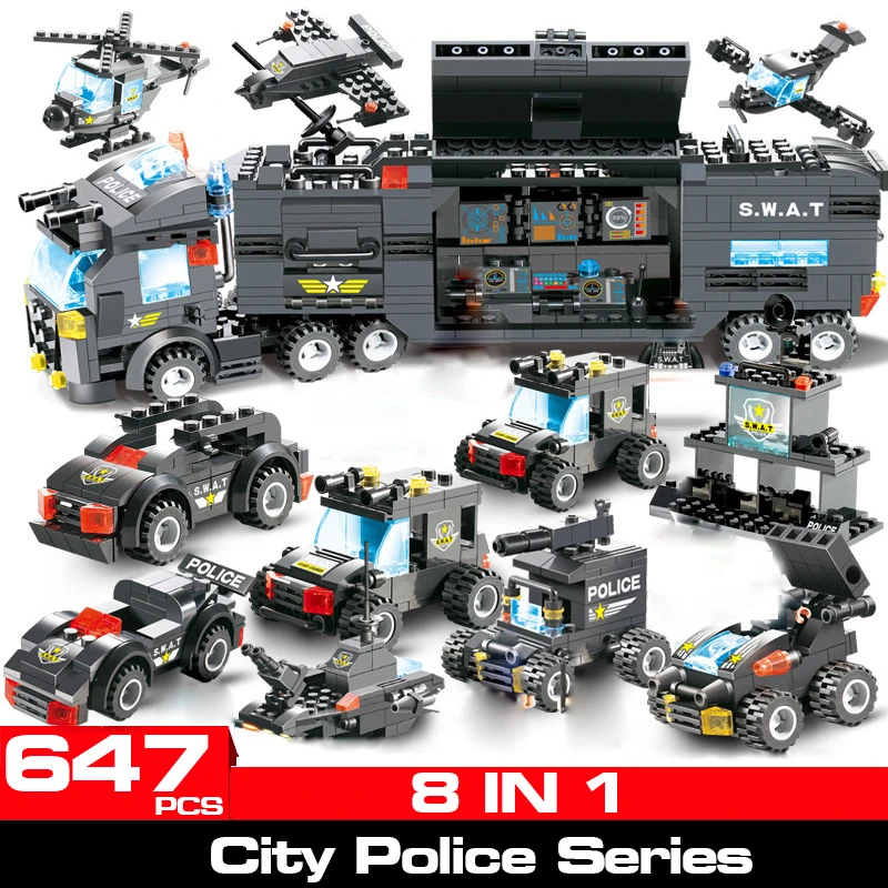 647-825pcs City 8-in-1 เด็กDIYบล็อกอาคารรถรถบรรทุกเฮลิคอปเตอร์อิฐชุดDominoของเล่นเด็กของขวัญ