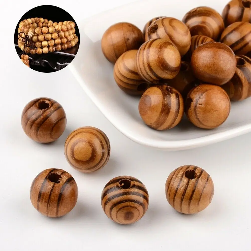 200PCS Wood Tribal Natural Beads 8mm Brown Wooden For Jewelry Making Fit Charm Bracelet DIY Findings Crafts