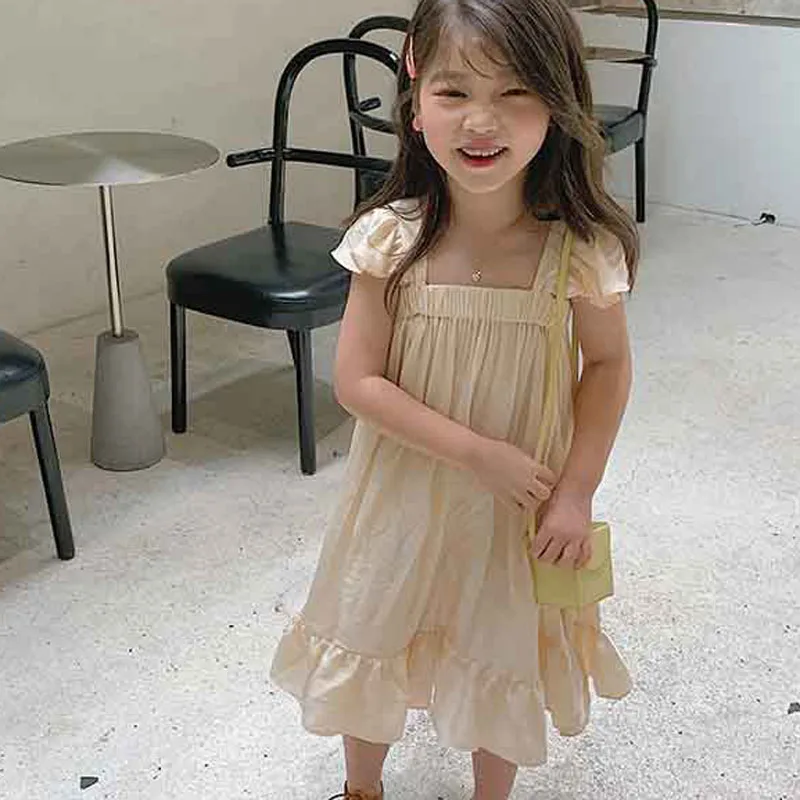 Summer Girls Dress Holiday Style Casual Comfortable Loose Sweet Sweet Flying Sleeve Dress Baby Kids Clothes Children\'S Clothing