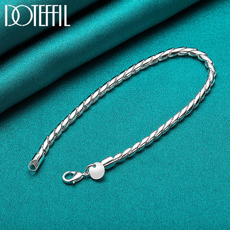 DOTEFFIL 925 Sterling Silver Bracelet 4mm Snake Chain Screw Fits European Charm DIY Fashion Wedding Jewelry Women Men