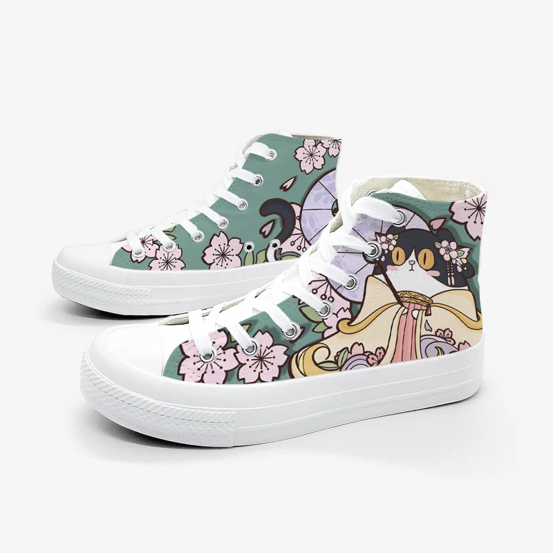 Amy and Michael Anime Hand Painted Ladies Canvas Shoes Girls Ankle Hi Tops Sneakers Women Student Retro Plimsolls Pumps Trainers