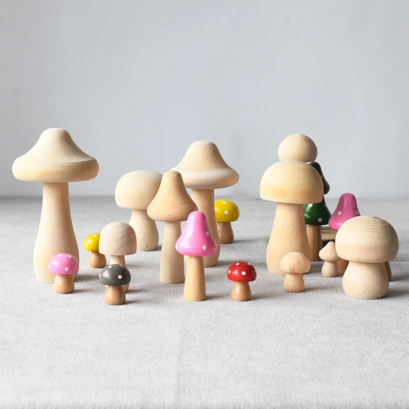 Wooden Mushroom Natural Unfinished Mushroom DIY Crafts Painting Ornament Handmade Kids Gift Decoration