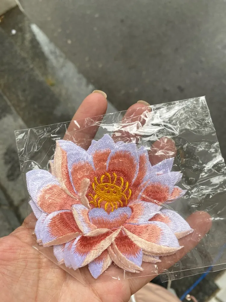 Lotus Kustom Besi Pada Ransel Bordir Patch untuk Pakaian Aplikasi Bunga Applique Jahit Warna-warni Diy Patch Applique