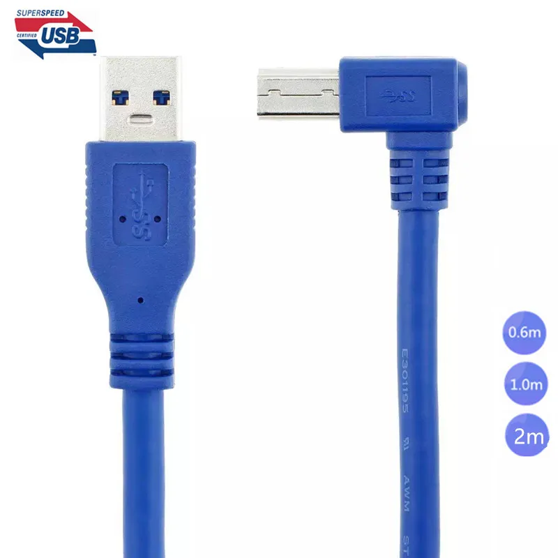 USB3.0 Male to USB 3.0 Type B Male Cable USB 3.0 A Male to B Male 90 Degree Right Angle Printer Cable 0.3m/0.6m/1m/1.8m/3m