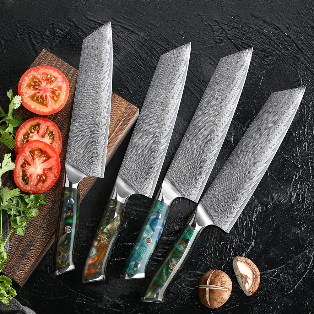 TURWHO Japanese VG10 Core Color Resin Handle 8.5 Inch Chef\'s Knife 67 Layer Damascus Steel Kitchen Knives Sharp Kiritsuke Knife