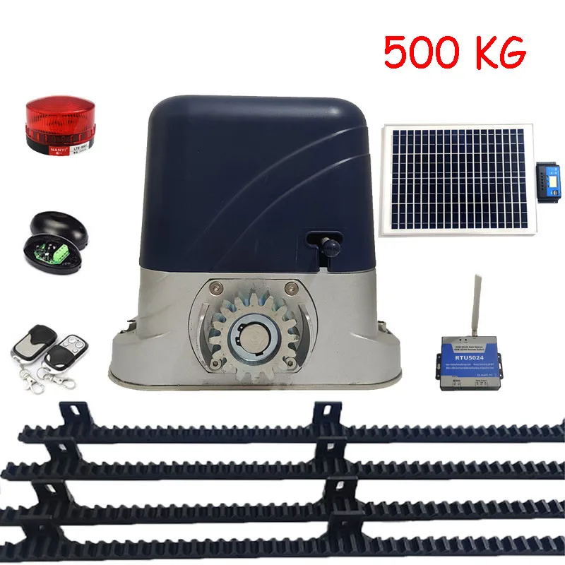 

500KG DC SOLAR POWER AUTOMATIC SLIDING DOOR GATE OPENER with 4m Nylon Racks 1 Flash Light 1 Pair of Photocells