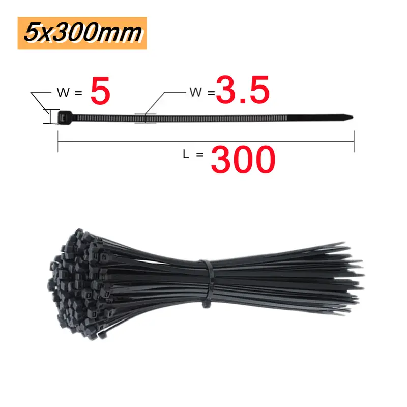 100 PCS Self-locking Plastic Nylon Tie  Black Fastening Strap Cable-Tie-Set Cable Zip Tie Fastening Ring Zip Wraps Strap Tie - Image 17