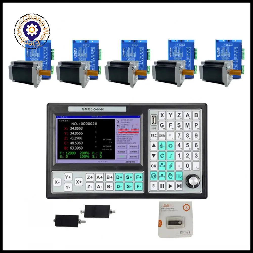 CNC offline controller SMC5-5-N-N 5-axis motion control system+5PCS NEMA34 stepper motor driver+5PCS 8.5NM stepper motor kit