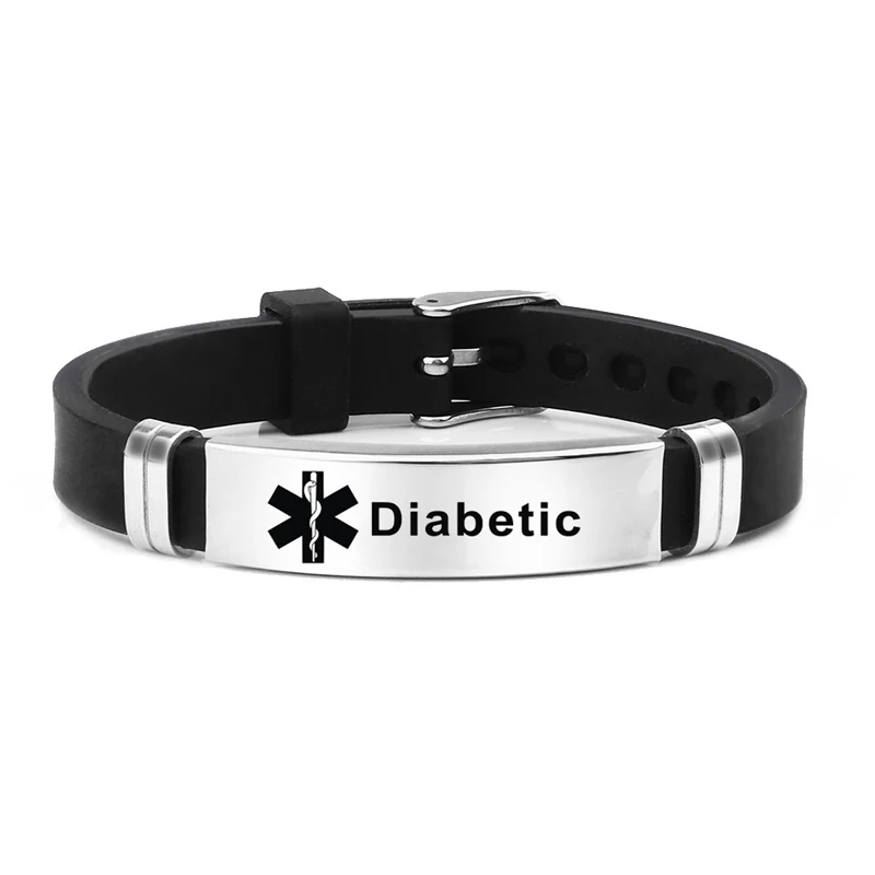 Medische waarschuwing ID-armband Lasergegraveerd Type 1 Type 2 Diabetes Verstelbare polsband voor heren Dames EHBO-nood