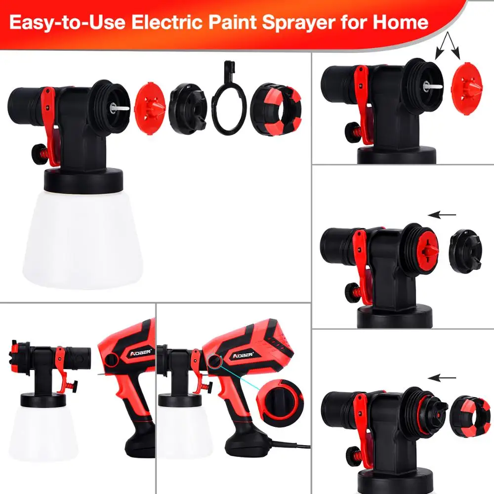 AOBEN-PISTOLA DE PULVERIZACIÓN eléctrica de mano, pulverizadores de pintura para coche, aerógrafo de decoración del hogar, Control de flujo, 4
