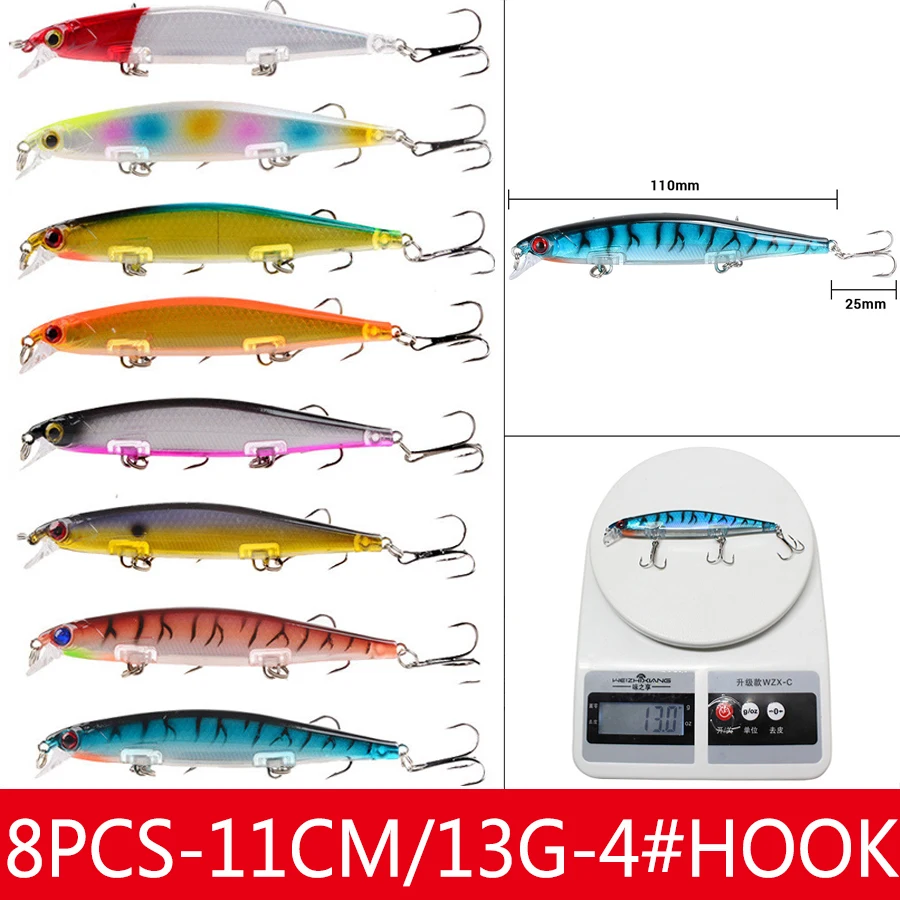 Jerkbait Minnow twarda przynęta fałszywy Crankbait Fishing zestaw przynęt wobblerów do trollingu szczupak ryby Bass sztuczne przynęty zestaw Swimbait