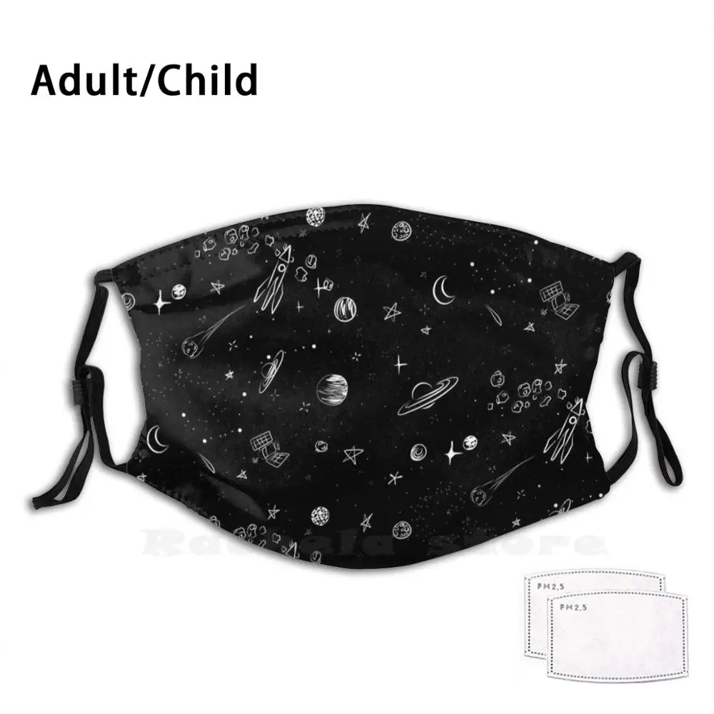 Space Adult Kids Anti Dust Filter Diy Mask Space Space Background Black And White Astronomy Astrology Astronaut Planets Stars