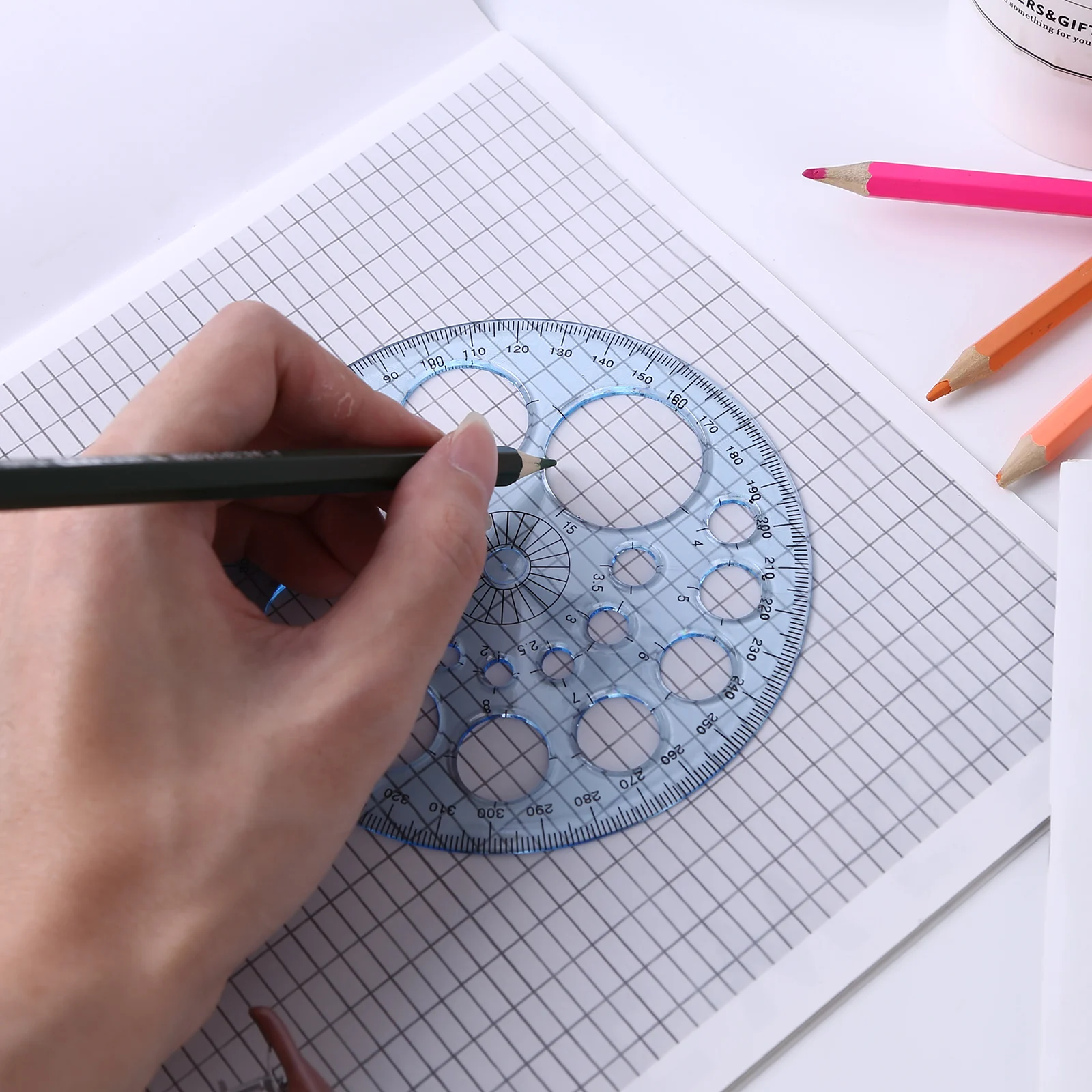 Multifunctional Geometric Template Plastic Measuring Ruler Circles Drawing Shape Stencils for Office School Kit