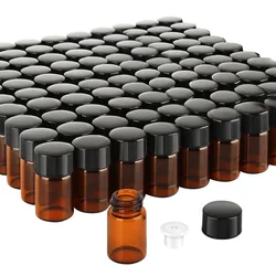 2ml (5/8 dram) Amber Essential Oil Bottles, Mini Amber Sample Vial Glass Bottle with 50 Black Caps, 50 Inner Covers