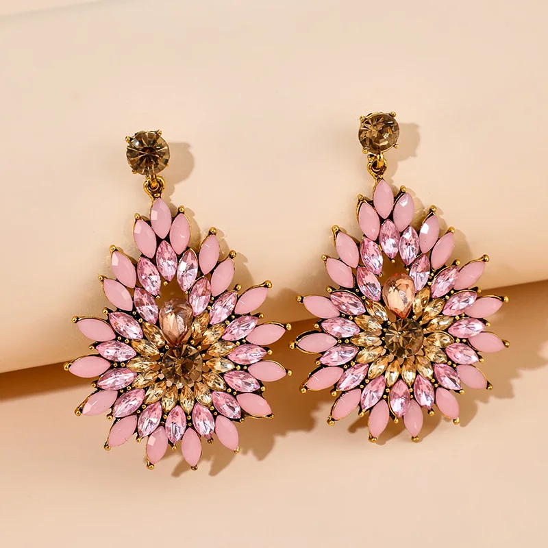 Tocona Colorful Shiny Crystal Stone Drop Earrings for Women Flowers Water Drop Wing Geometric Dangle Earrings Jewelry pendientes