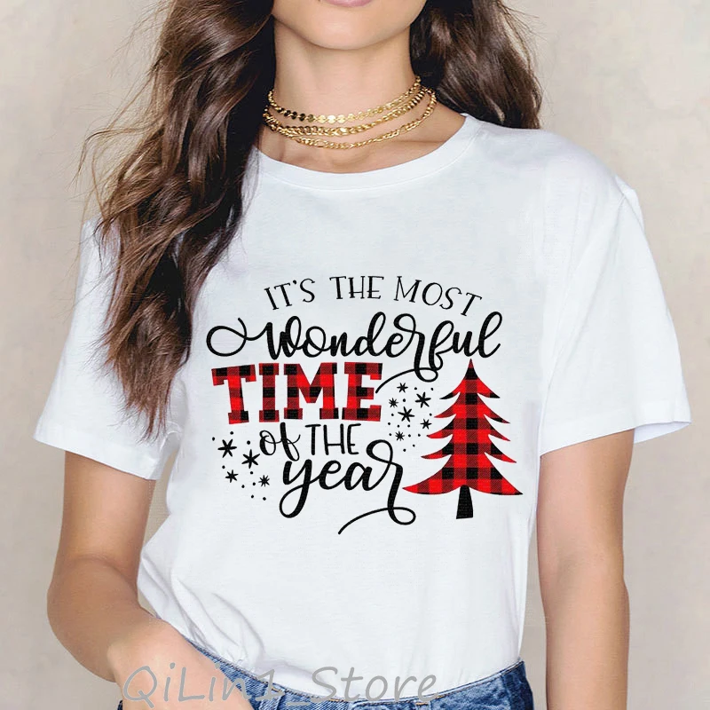 

Christmas T Shirt Women Christmas Tree Top funny graphic tshirt femme white cute t-shirt 90s best friends gift drop shipping