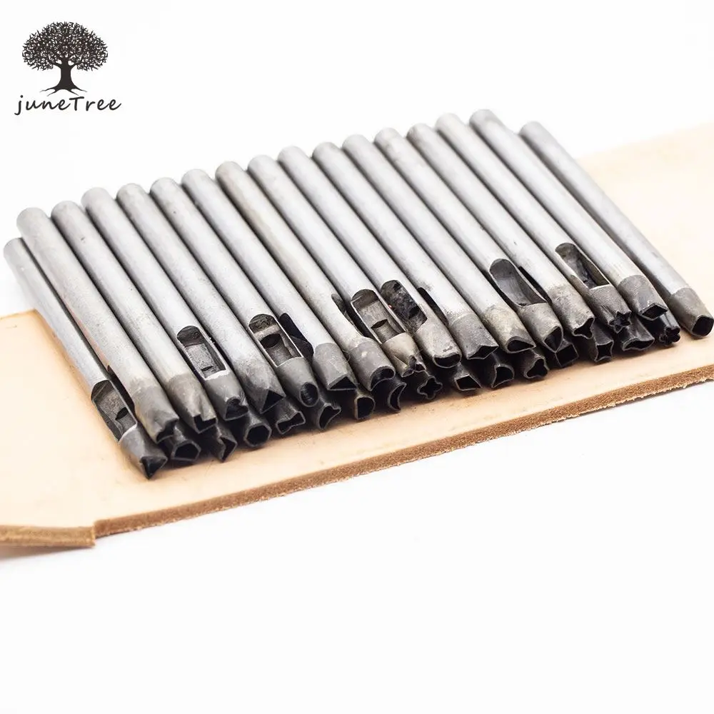 DIY leather craft tool punch 5mm shaped flower 32 designs flowers star diamond mixed hole shoes bag making tools