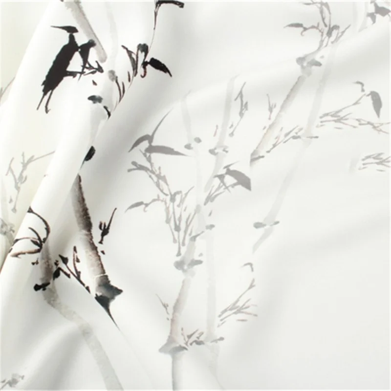 Printed Air Layer Fabric Bamboo In Ink Painting Micro Elastic DIY Patches SILHOUETTE Coat Cheongsam Skirt Dress Designer Fabric