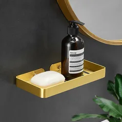Soap Holder Brushed Gold Soap Basket Bathroom Soap Dish Square Bath Shower Shelf Bath Shower Caddy Rack Holder Bathroom Hardware