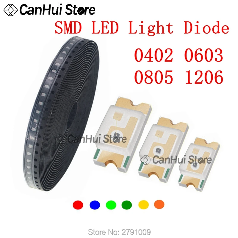 100pcs 0402 0603 0805 1206 SMD LED Red Yellow Green White Blue Orange light emitting diode Water Clear SMT LED Light Diode Set