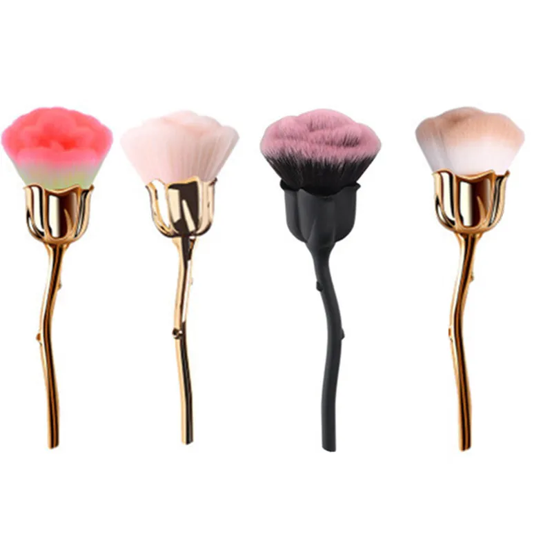 Single Nail Art Glittter Power Dust Brush for Manicure Metal Rose Head Blush Brushes Fashion Beauty Tool Gel Nail Accessories