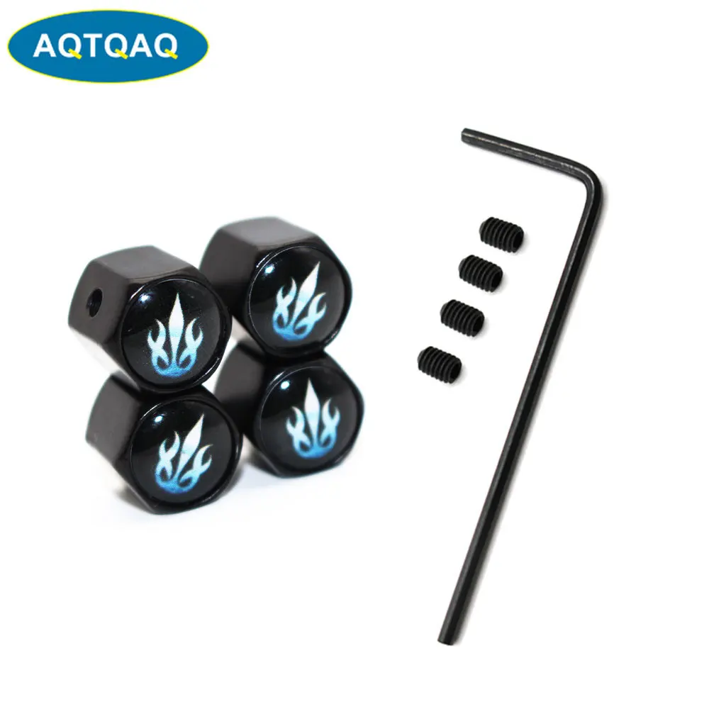 

5 Pcs/Set Car Styling Zinc Alloy Anti-theft Blue Fire Flame Car Tire Valve Caps Wheel Tires Tire Stem Air Cap Airtight Covers