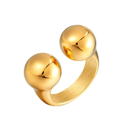 New Design 18 K Stainless Steel Heavy Geometric Bead Ring Fashion Gold Metal Finger Rings For Women Statement Jewelry Party Gift