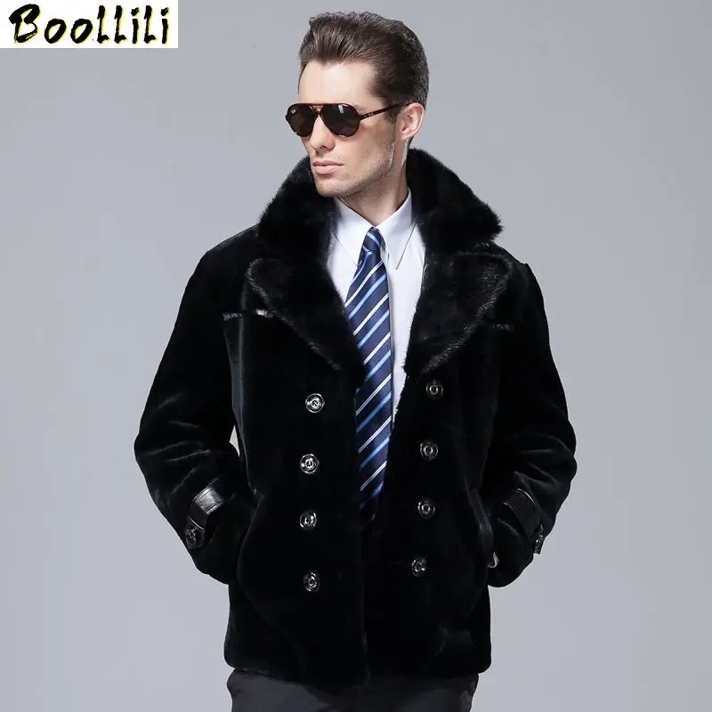 

Real Boollili 100% Fur Coat Men Natural Fur Sheep Shearling Winter Jacket Man Mink Fur Collar Men Jacket Overcoat