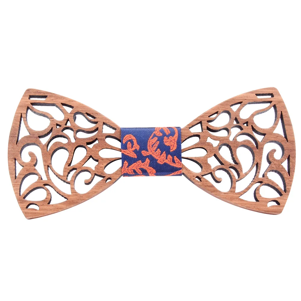 Fashion Adjustable Floral Hollow Wooden Bow Tie Set Pocket Square Cuff Brooch With Wood Box Bow Tie For Men Wedding Neck Ties