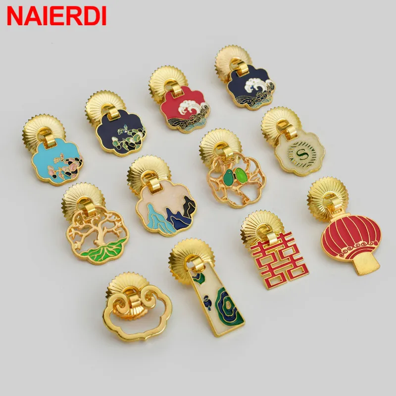 NAIERDI 5PCS Chinese Antique Ring Cabinet Handle,Zinc Alloy Bronze Knobs,DIY Decorative Jewelry Drawer Pull For Tea Wooden Box