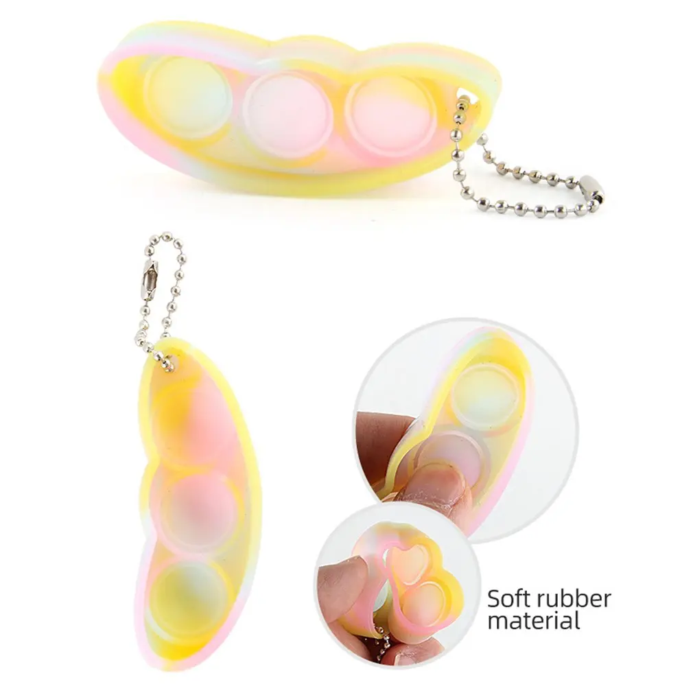 Soft Rubber Bubble Keychain Simulation Pea Pods Decompression Toy Sensory Toy Fidget Anti Stress Squishy Toys Adult Child Gifts