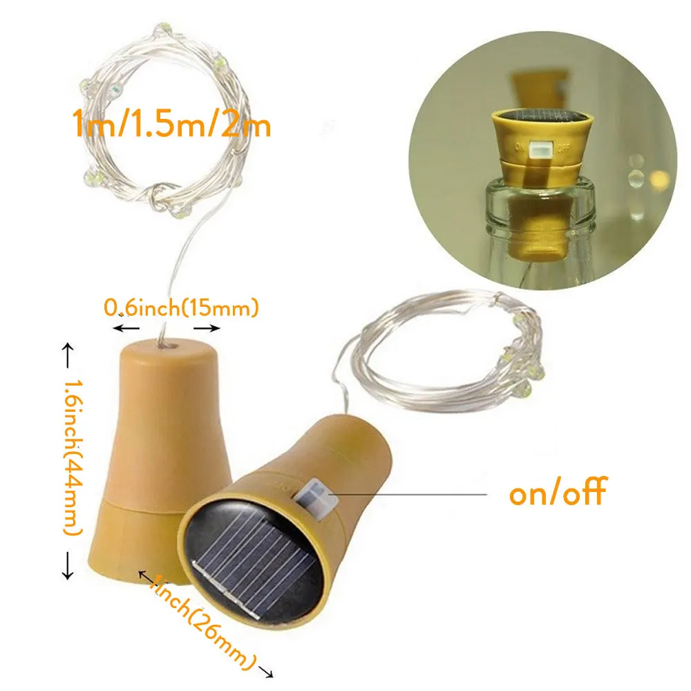 Solar LED 10LED 15LED 20LED 1M/1.5M/2M Cork Wine Bottle Stopper Copper Garland Wire Fairy String Light Outdoor Party Decoration