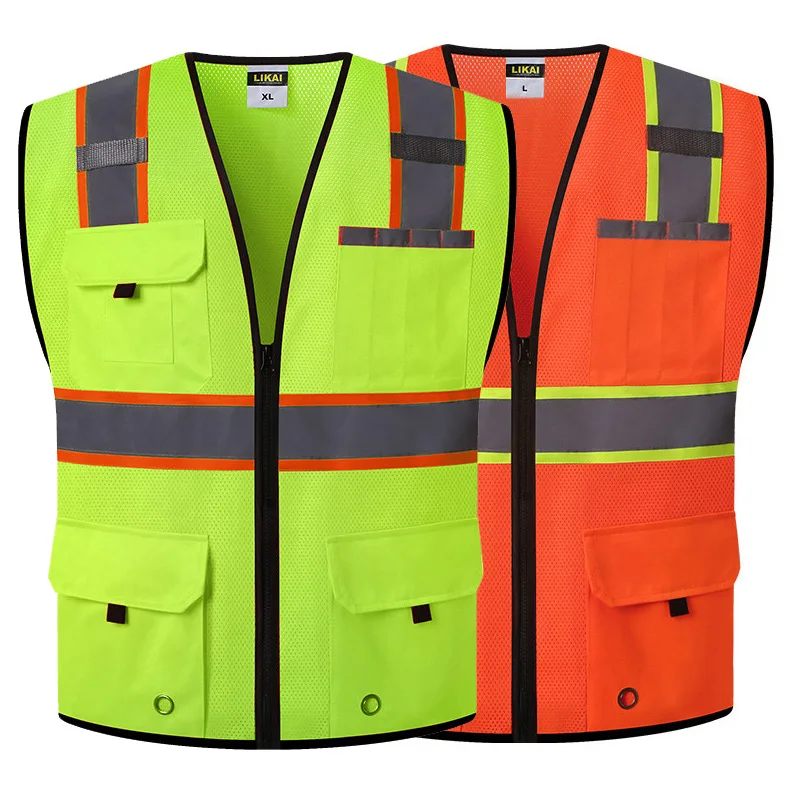 

High Visibility Reflective Safety Vest with Zipper and Pockets Breathable Mesh Vest Orange and Yellow L XL XXL