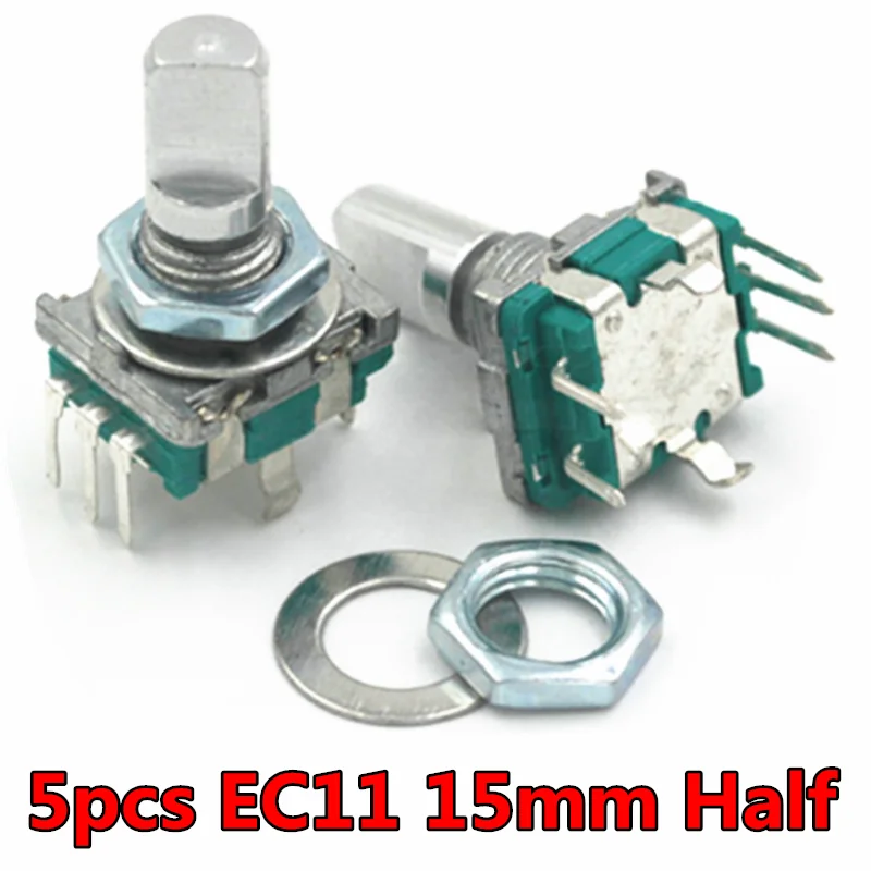 5pcs/lot Half/Plum 360 Degree Rotary Encoder, handle length 15mm 20mm code switch EC11 digital potentiometer with switch 5Pin