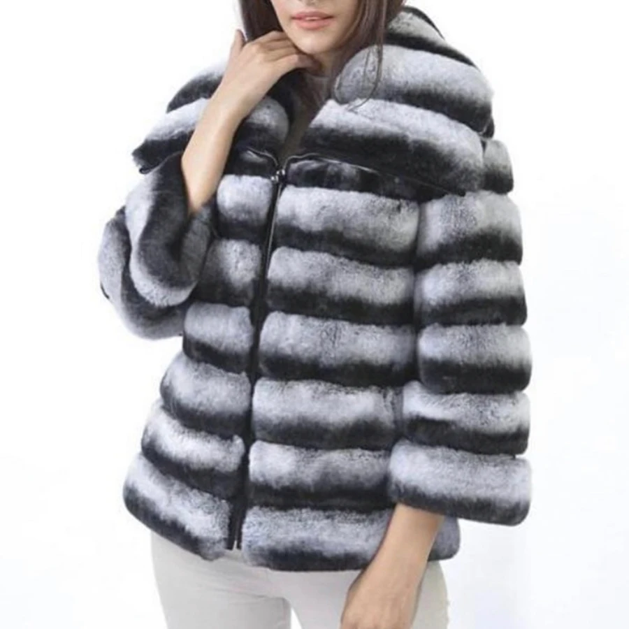 Custom Women Fur Coat Real Rex Rabbit Fur Jacket Autumn Winter Warm Fashion Overcoat With Big Turn Down Collar Jacket