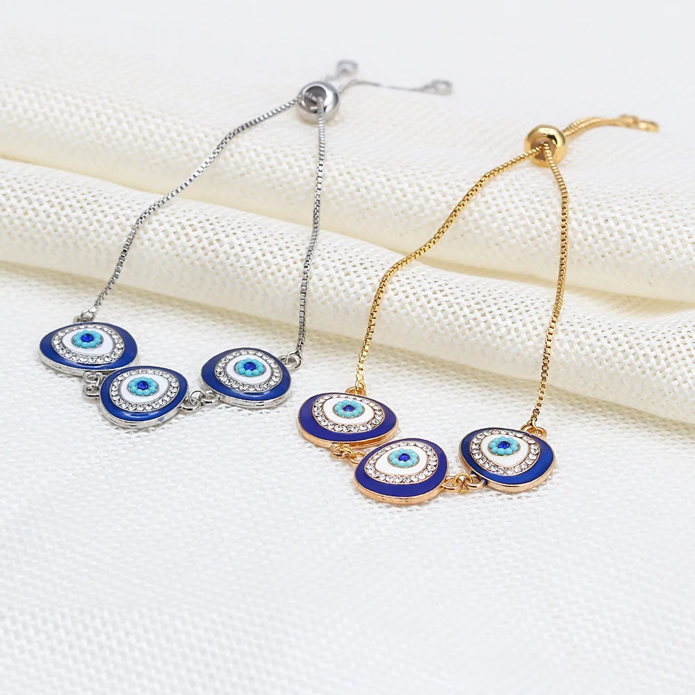 Lucky Eye Blue Zircon Turkish Evil Eye Charm Bracelet Copper Gold Silver Color Chain Adjustable Bracelet for Women Female BE104