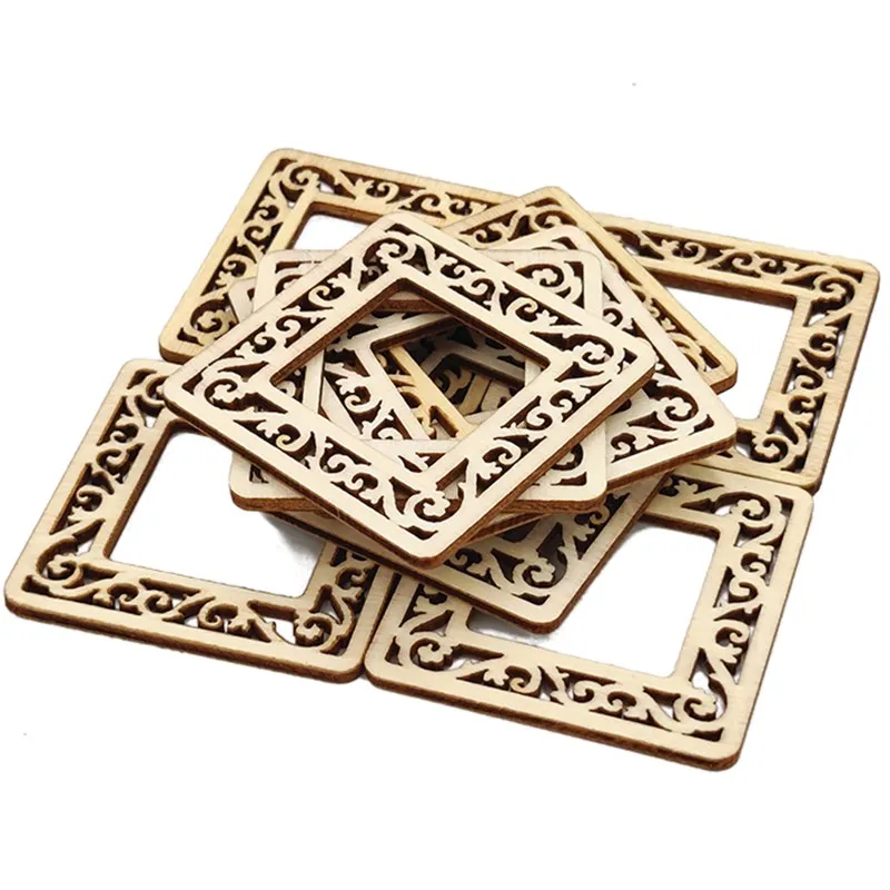 10pcs Wood Squares Pieces Unfinished Round Corner Square Wooden Cutouts for DIY Arts Craft Project Laser Engraving Carving