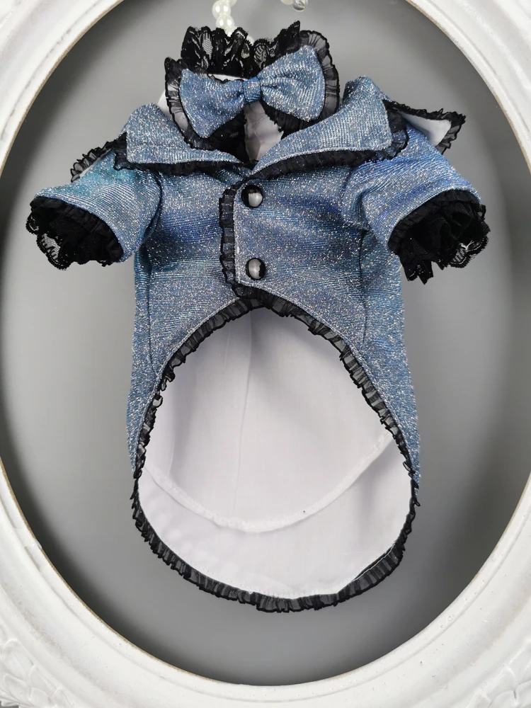 Handmade Dog Clothes Pet Supplies Jacket Suit Sparkle Fabric Lace Shirt Bow Tie Two-Piece Smart Fashion Cat Outwear Poodle Party