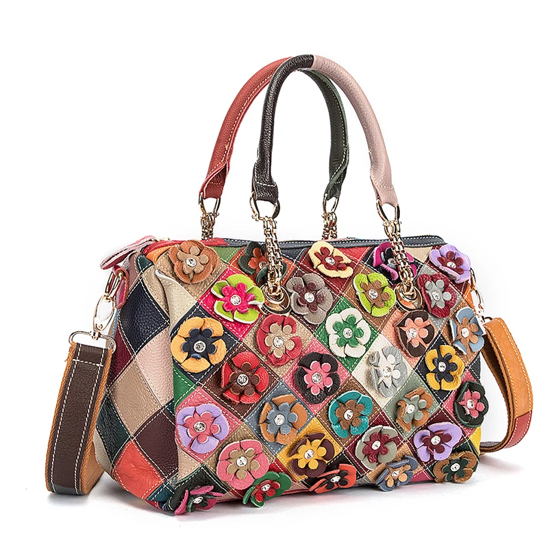 New Multi-Color Soft Leather Luxury Brand Ladies Flower Fashion Shopper Handbag Shoulder bag Women Designer Female Tote bag 297