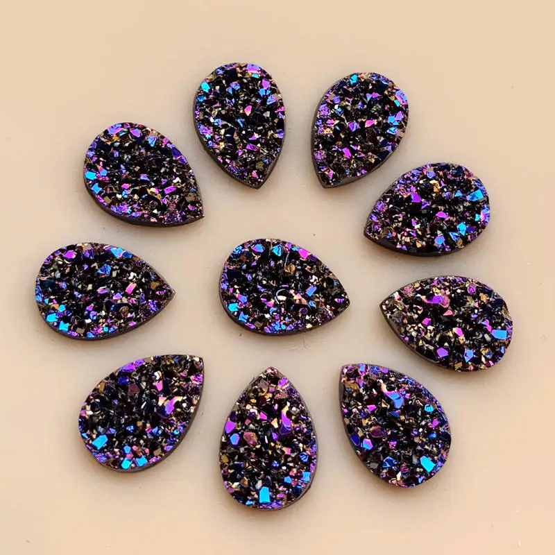 DIY 50PCS 9*13mm Mineral Surface Resin Rhinestone Flatback Glitters AB Cabochon Stone DIY Wedding Decoration Crafts -A573