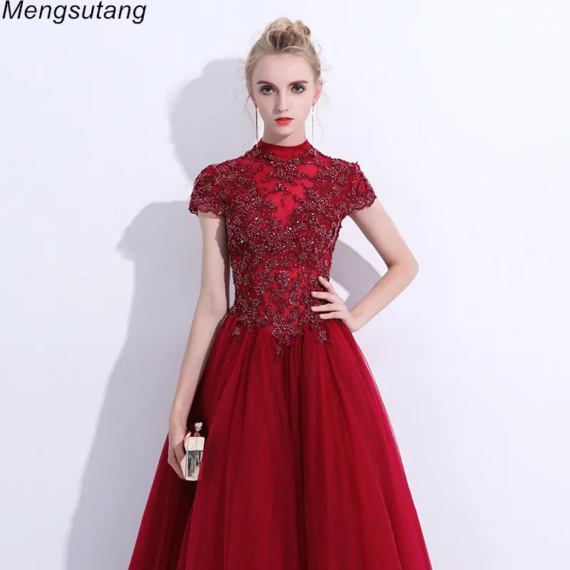 Robe de soiree Elegant Beads With Embroidery Evening Dresses Cap Sleeve Vestido de festa Party Prom Dress Formal Gown Customized