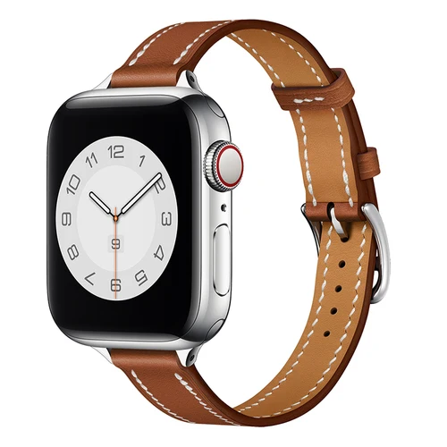 Correa de cuero para Apple Watch, banda de 44mm, 40mm, 45mm/41mm, 42mm y 38mm, pulsera de reloj de un solo recorrido iWatch 3 4 5 SE 6 7